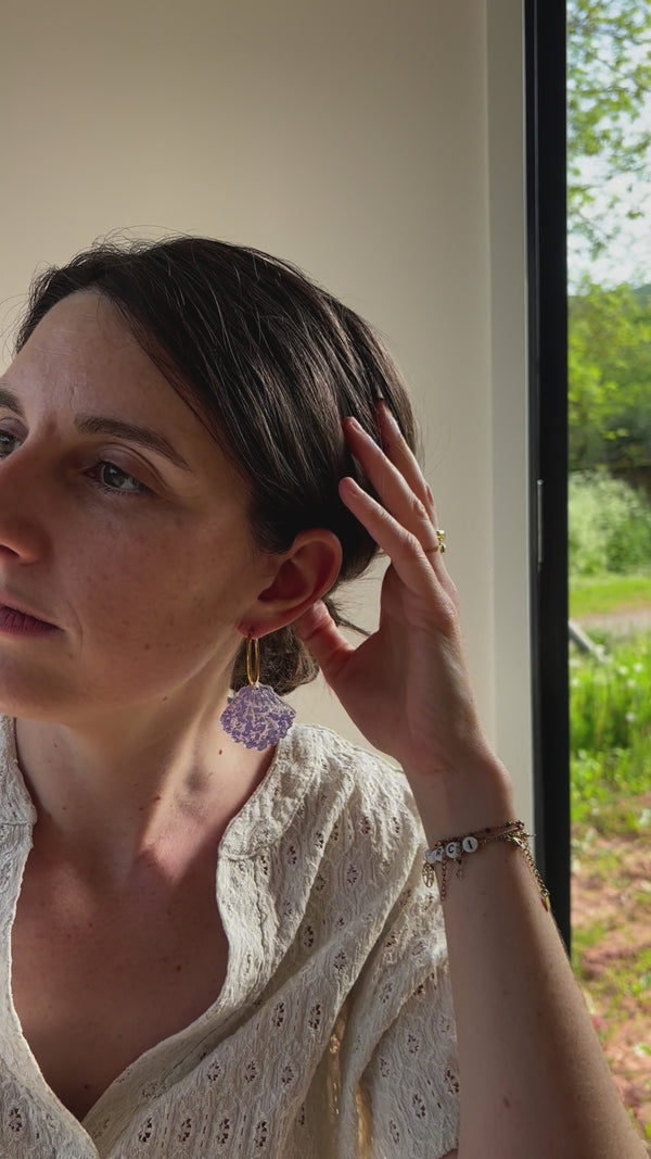Boucles d’oreilles Coquillage – Paillettes lila