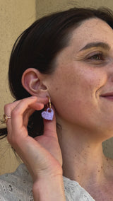 Boucles d'oreilles Cœur en Résine –  Paillettes Lila