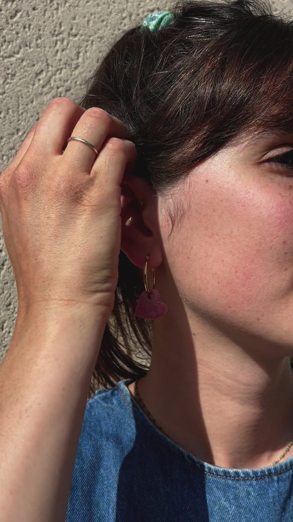 Boucles d'oreilles Cœur en Résine – Rose poudré